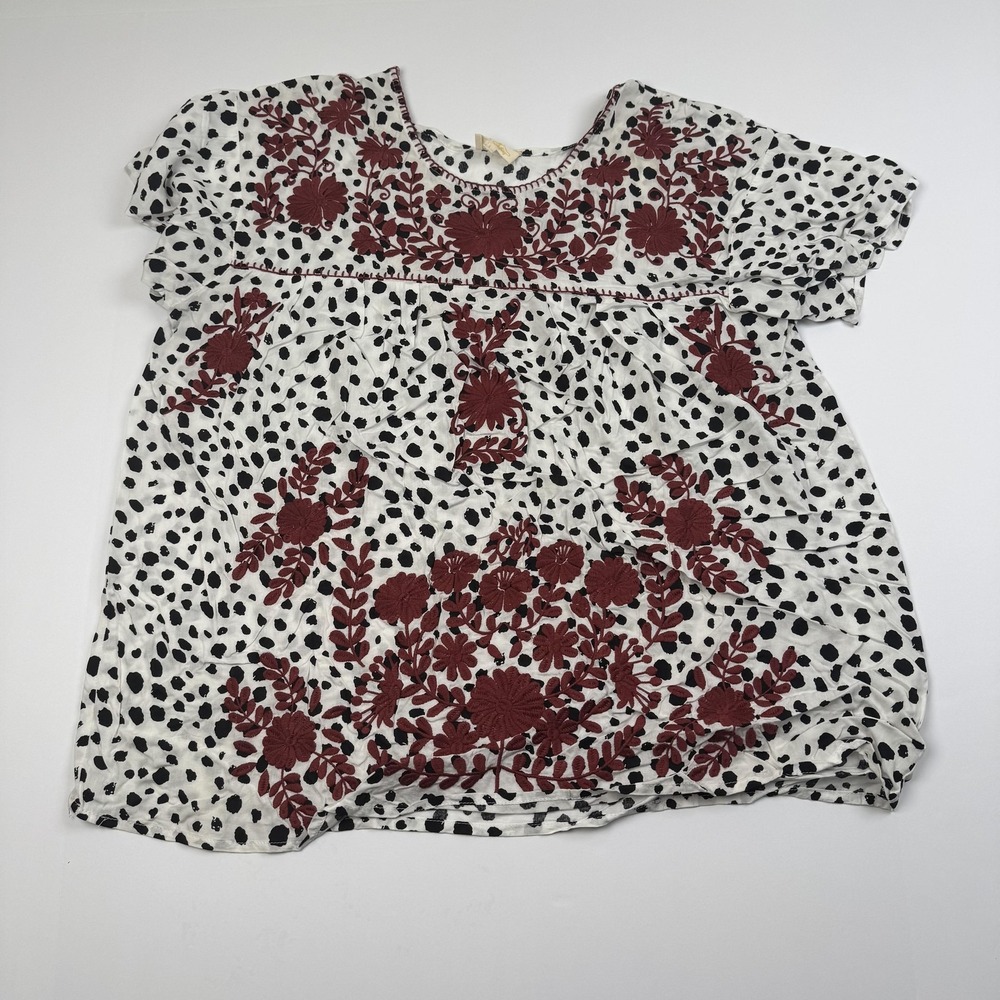 Layerz Clothing Womens Large Polka Dot Floral Embroidered Blouse Top CR202